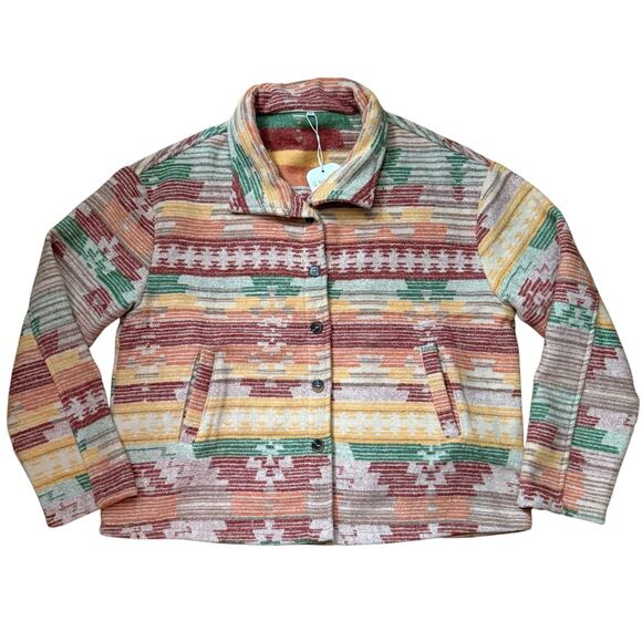Bellesumyee Boho Flannel Shacket Button Down Trucker Neutral  Aztec XL Fall NWT - Picture 1 of 10